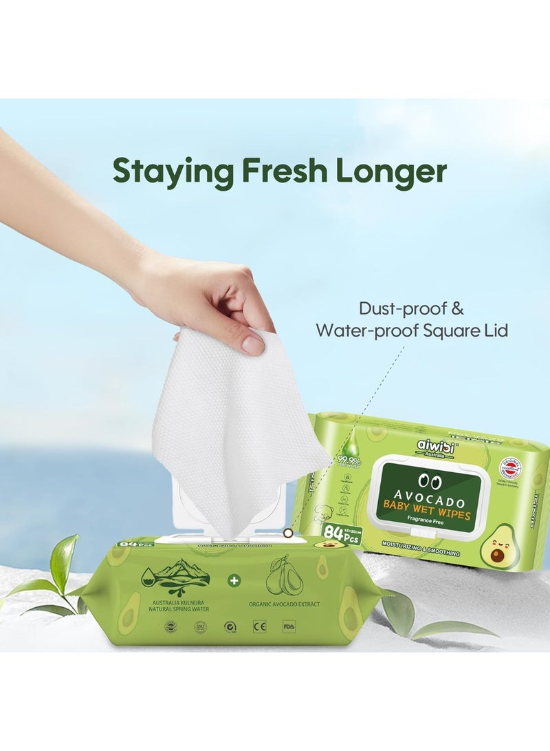 aiwibi 100% Skin-friendly Baby Wet Wipes 84 Sheets- Pack of 3 (252 Pcs)-Avocado - Image 5